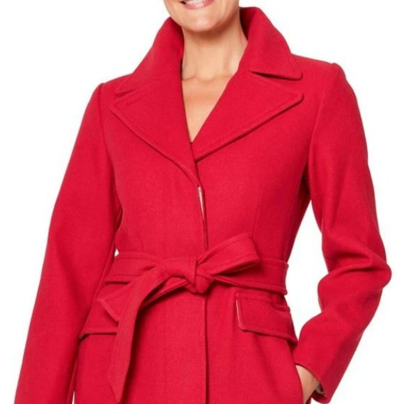 KATE SPADE NEW YORK - Women's Belted Wrap Coat, Bright Red, X-Large - Picture 1 of 10